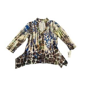 VTG Y2K PARIS IQ Designer Animal Print Leopard Multicolored Blouse Womens XXL